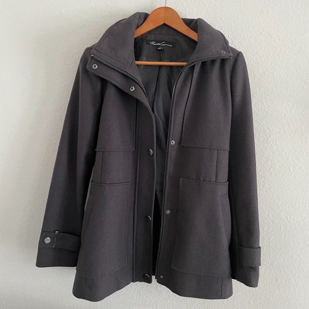 Kenneth Cole grey wool blend coat with hood